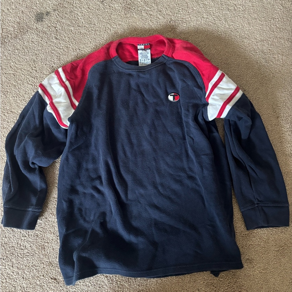 Tommy Hilfiger Navy and Red Crewneck Sweater